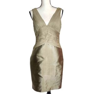 Adrianna Papell Corset Pale Gold Pewter Silk Special Occasion Dress, Sz 8 Medium